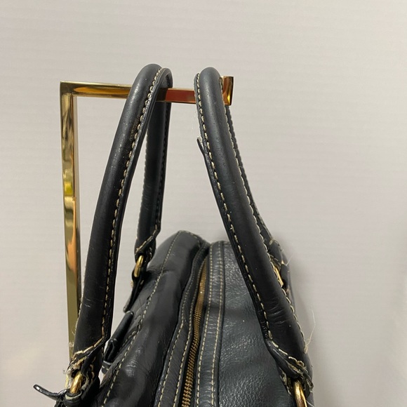 Lauren Ralph Lauren Black Leather Satchel Pocket Handbag - Picture 6 of 10